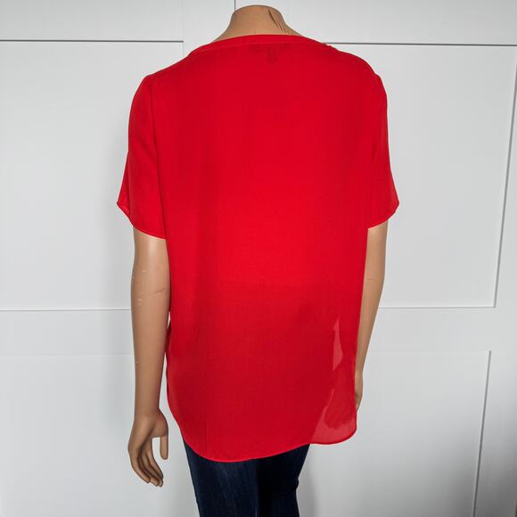 Banana Republic Women’s Medium Poppy Red Relaxed Fit Tunic Blouse, High Low Hem - Picture 3 of 8